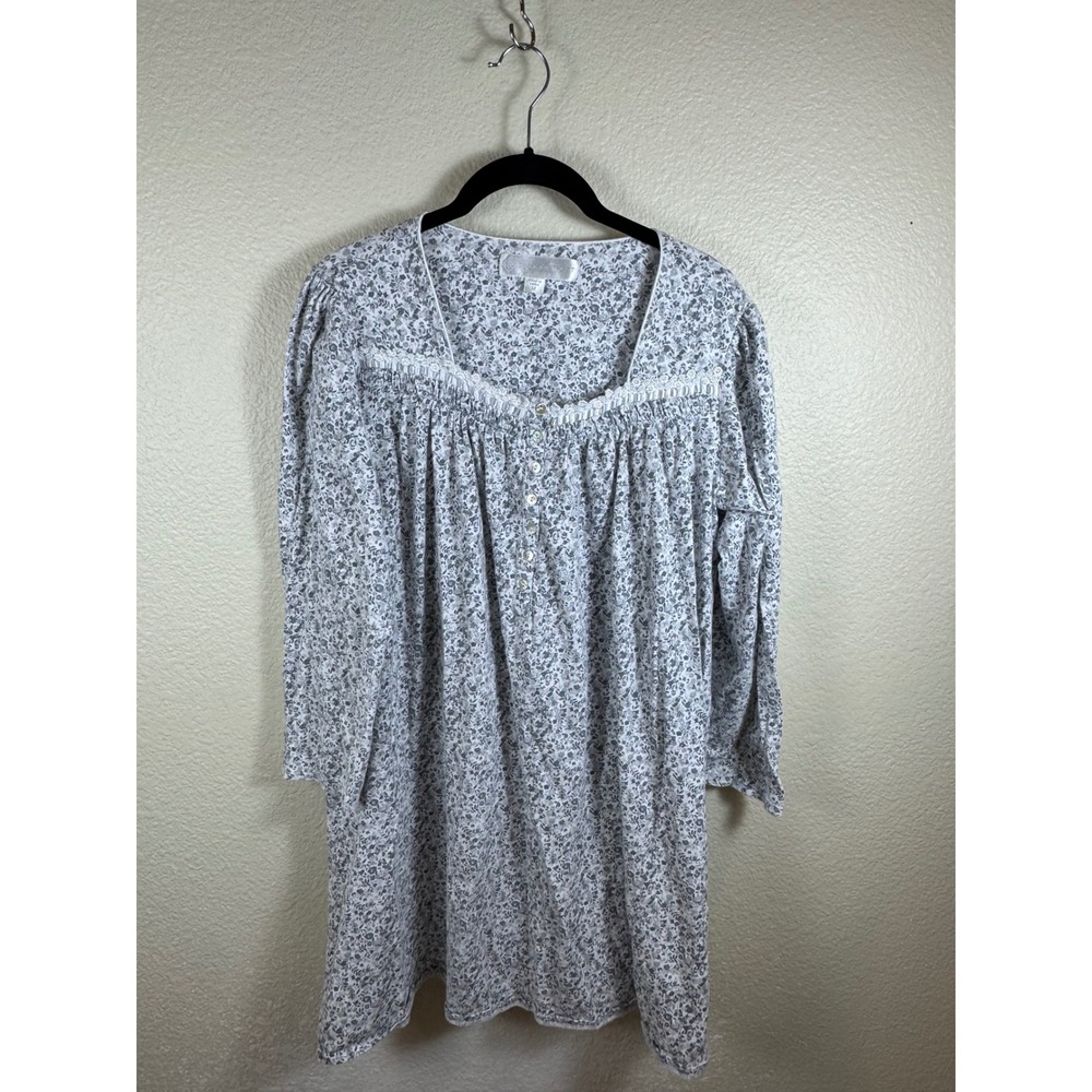 Eileen West Nightgown Womens M Floral Long Sleeve Cotton Knit Flowy